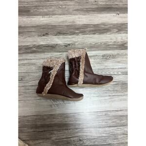 Robeez Leather Baby Booties Brown Shearling Lined 12–18 Months Unisex NEW